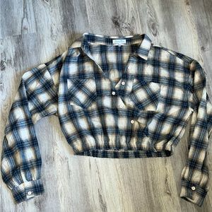 Flannel button up crop shirt
